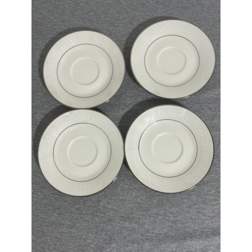 Vintage Noritake Ivory China Marseille‎ 7550 Saucers Set of 4 Floral Trim Silver